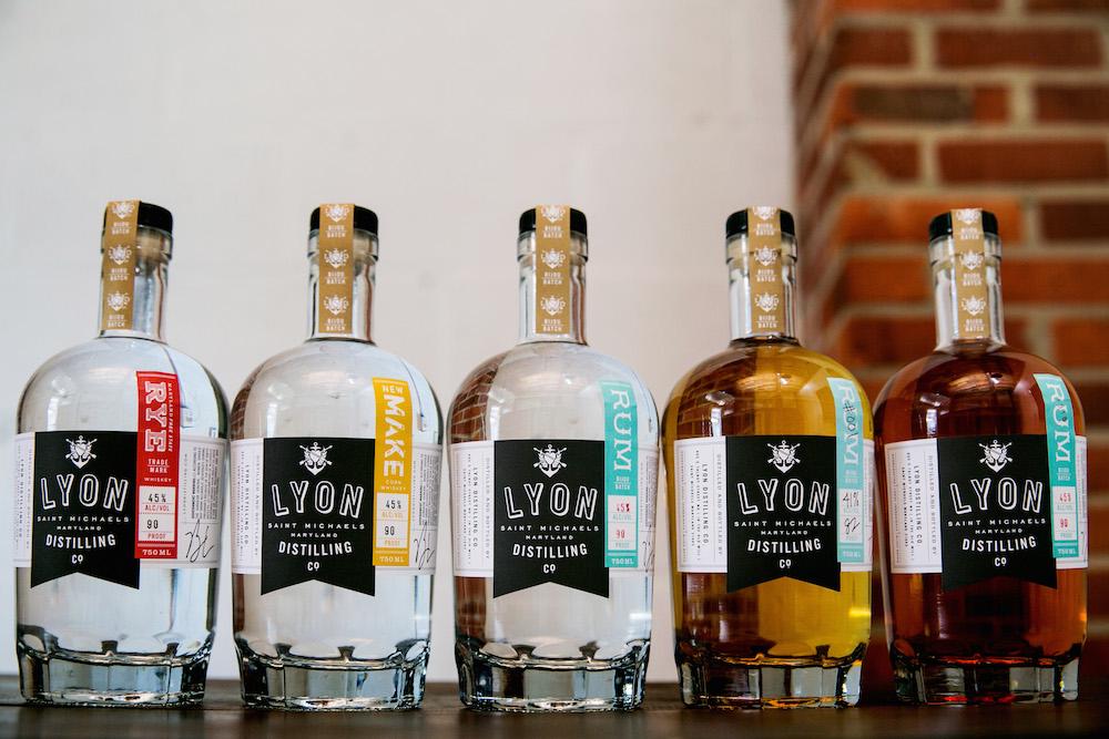 From L-R: Maryland Free State Rye Whiskey, New Make Corn Whiskey, White Rum, Barrel-Aged Rum, Seasonal Dark Rum